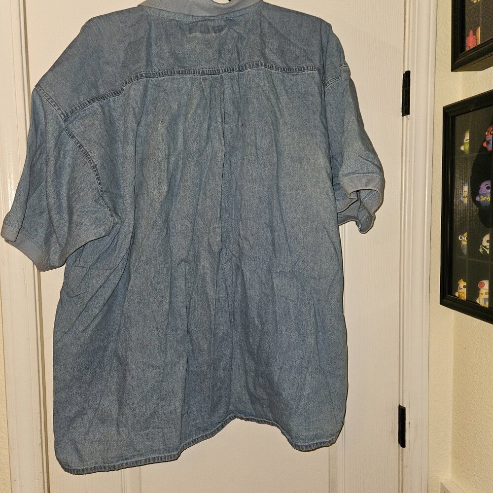 Vintage Style Light Blue Denim Big Dogs Polo Shirt Size 4x - Picture 4 of 6